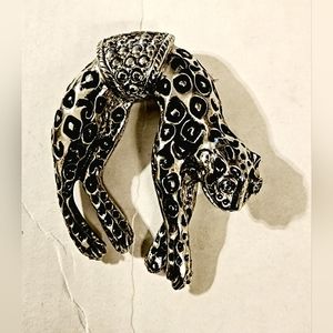 Cheetah leopard silver and black with rhinestones cat brooch